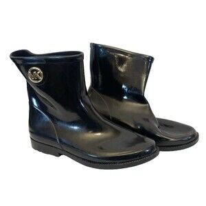 MICHAEL KORS Rain Boots Size 10 Black Ankle High Rainboots Gold Embedded Logo